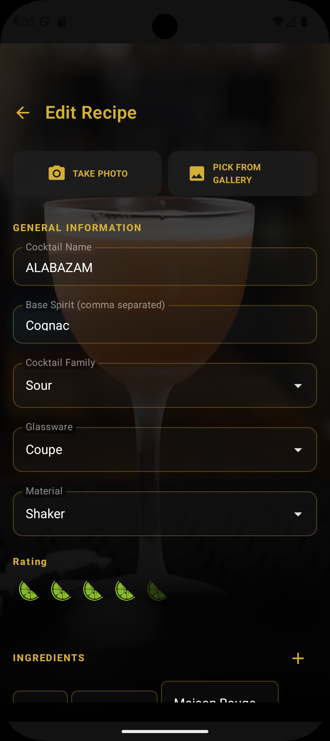 Edit or Add Cocktail Recipe